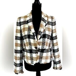 NWOT Ann Taylor Plaid Women's Jacket - Black, White, and Brown